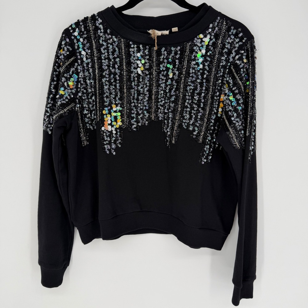 LET ME BE ANTHROPOLOGIE DISCO SEQUIN SWEATSHIRT SMALL NWT FESTIVE GLAM HOLIDAY